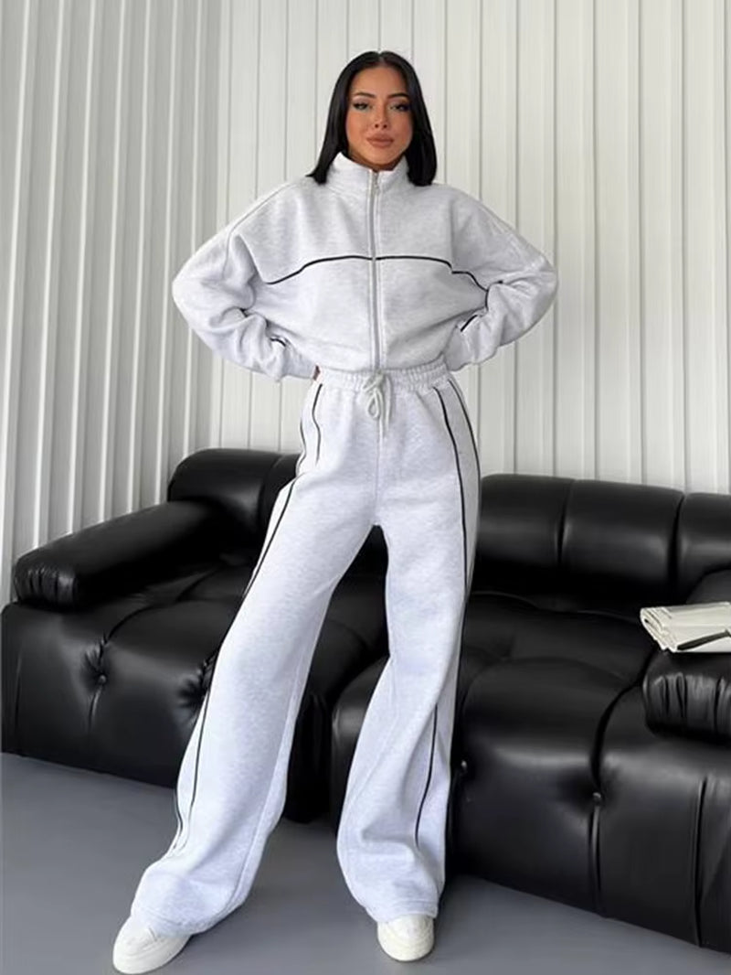 Women'S 2 Piece Outfits Lounge Set 2024 Oversized Zip Sweatshirt Wide Leg Sweatpant Set Sweatsuit Tracksuit