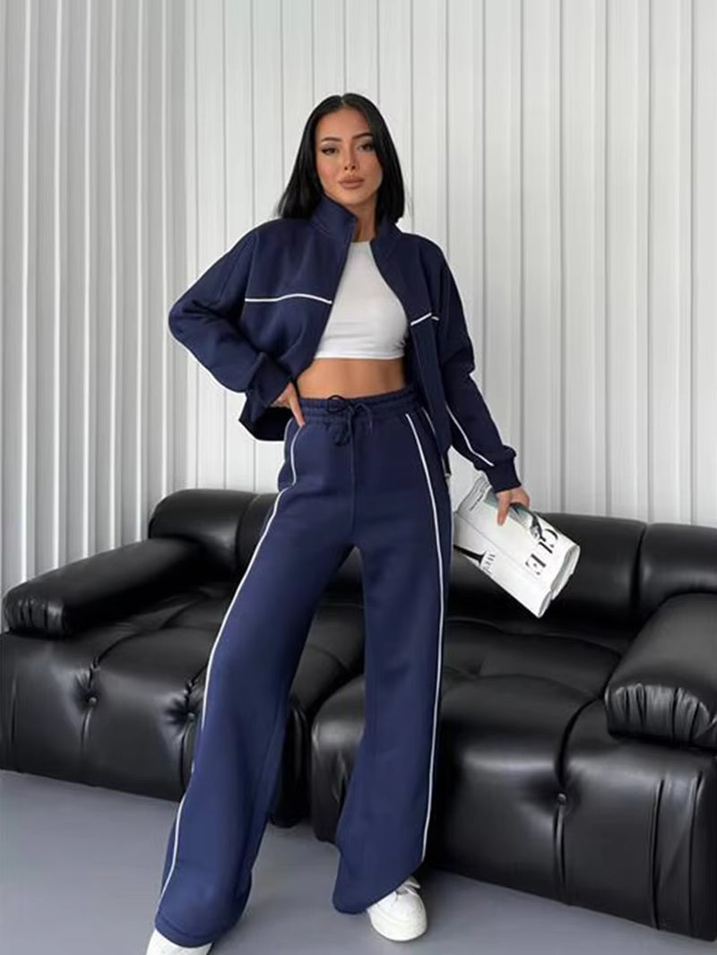 Women'S 2 Piece Outfits Lounge Set 2024 Oversized Zip Sweatshirt Wide Leg Sweatpant Set Sweatsuit Tracksuit