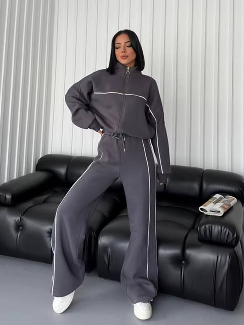 Women'S 2 Piece Outfits Lounge Set 2024 Oversized Zip Sweatshirt Wide Leg Sweatpant Set Sweatsuit Tracksuit