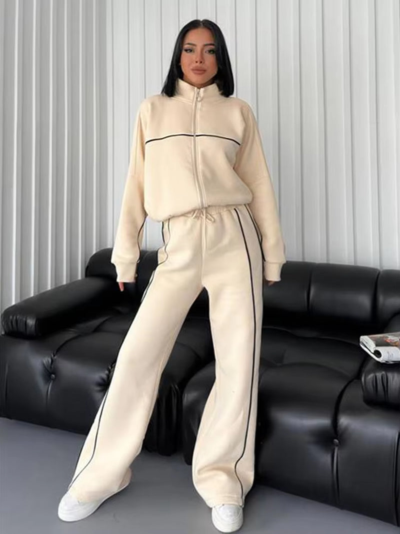 Women'S 2 Piece Outfits Lounge Set 2024 Oversized Zip Sweatshirt Wide Leg Sweatpant Set Sweatsuit Tracksuit