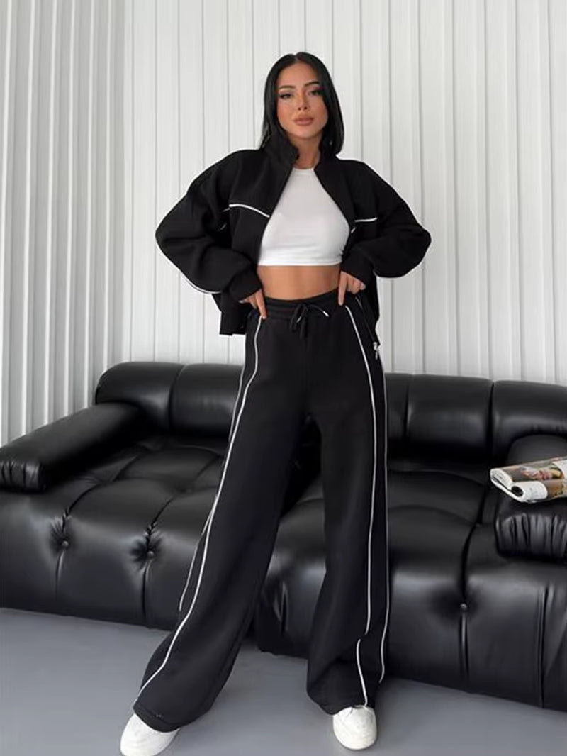 Women'S 2 Piece Outfits Lounge Set 2024 Oversized Zip Sweatshirt Wide Leg Sweatpant Set Sweatsuit Tracksuit